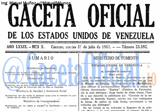 Gaceta Oficial 23592 del 31 Julio 1951