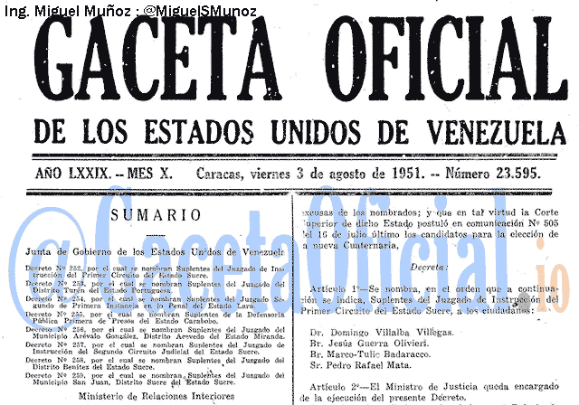 Gaceta Oficial 23595 del 3 Agosto 1951