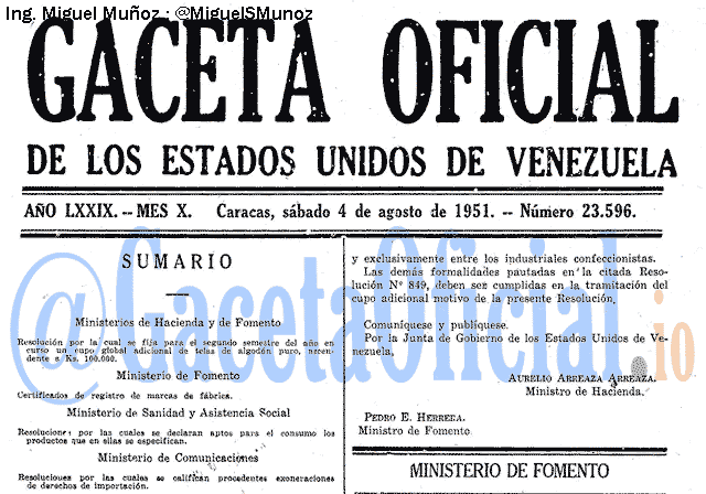 Gaceta Oficial 23596 del 4 Agosto 1951