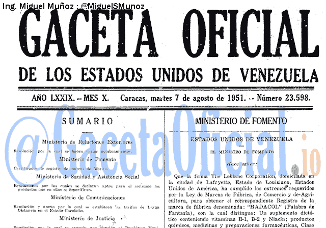 Gaceta Oficial 23598 del 7 Agosto 1951
