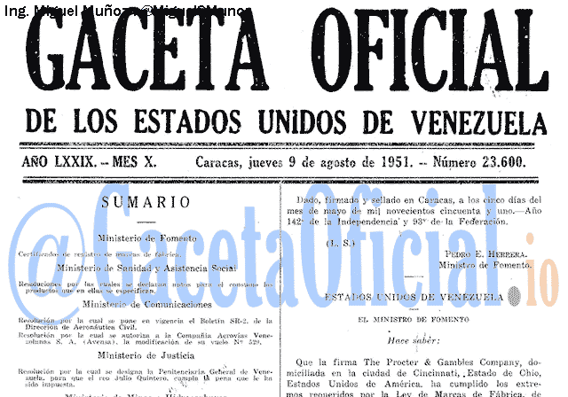 Gaceta Oficial 23600 del 9 Agosto 1951