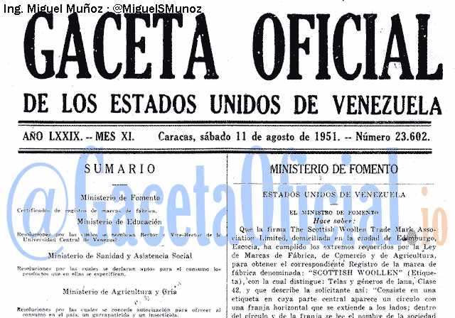 Gaceta Oficial 23602 del 11 Agosto 1951