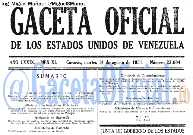 Gaceta Oficial 23604 del 14 Agosto 1951