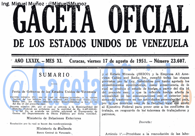 Gaceta Oficial 23607 del 17 Agosto 1951