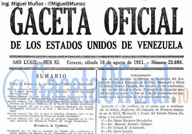 Gaceta Oficial 23608 del 18 Agosto 1951