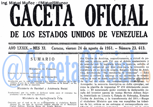 Gaceta Oficial 23613 del 24 Agosto 1951