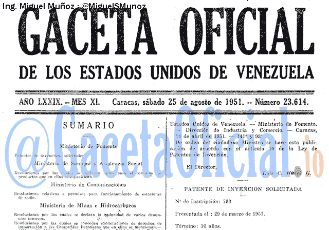 Gaceta Oficial 23614 del 25 Agosto 1951