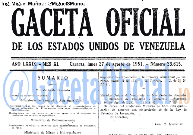 Gaceta Oficial 23615 del 27 Agosto 1951