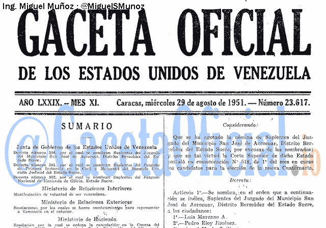 Gaceta Oficial 23617 del 29 Agosto 1951