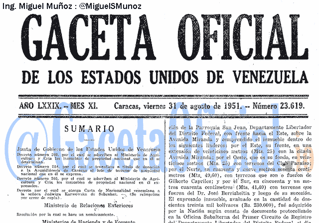 Gaceta Oficial 23619 del 31 Agosto 1951