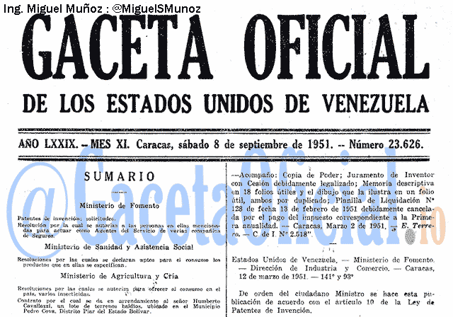 Gaceta Oficial 23626 del 8 Septiembre 1951