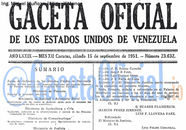 Gaceta Oficial 23632 del 15 Septiembre 1951
