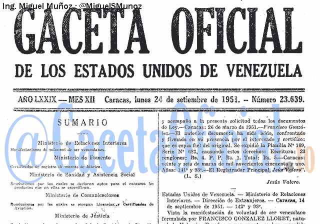 Gaceta Oficial 23639 del 24 Septiembre 1951