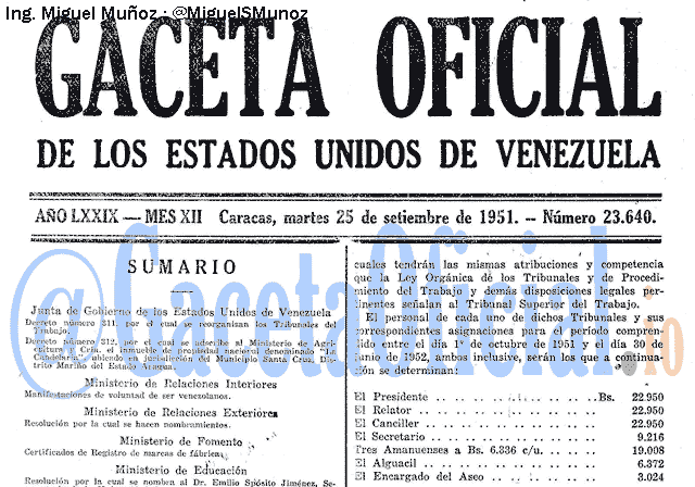 Gaceta Oficial 23640 del 25 Septiembre 1951