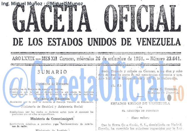 Gaceta Oficial 23641 del 26 Septiembre 1951