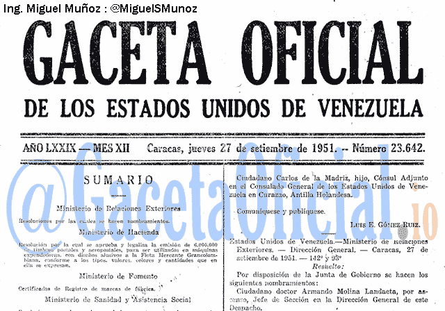 Gaceta Oficial 23642 del 27 Septiembre 1951