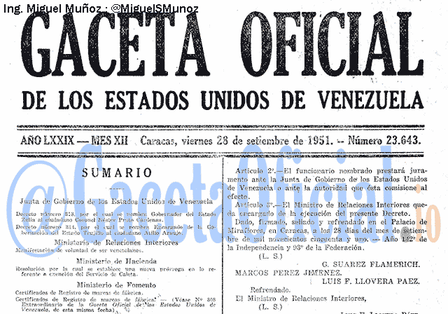Gaceta Oficial 23643 del 28 Septiembre 1951