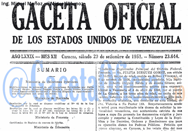 Gaceta Oficial 23644 del 29 Septiembre 1951