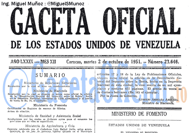 Gaceta Oficial 23646 del 2 Octubre 1951