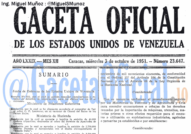 Gaceta Oficial 23647 del 3 Octubre 1951