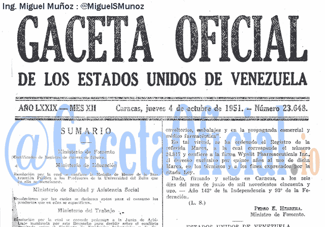 Gaceta Oficial 23648 del 4 Octubre 1951