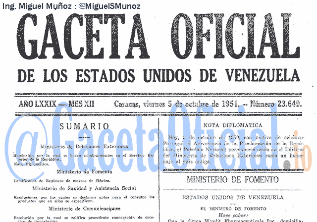 Gaceta Oficial 23649 del 5 Octubre 1951