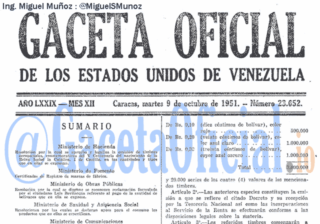 Gaceta Oficial 23652 del 9 Octubre 1951