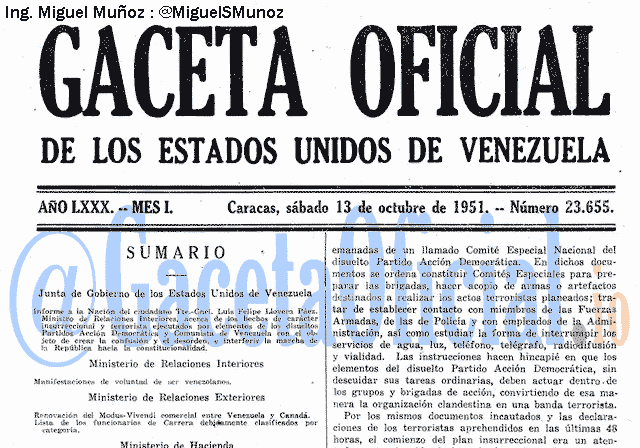Gaceta Oficial 23655 del 13 Octubre 1951