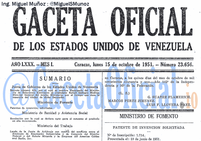 Gaceta Oficial 23656 del 15 Octubre 1951