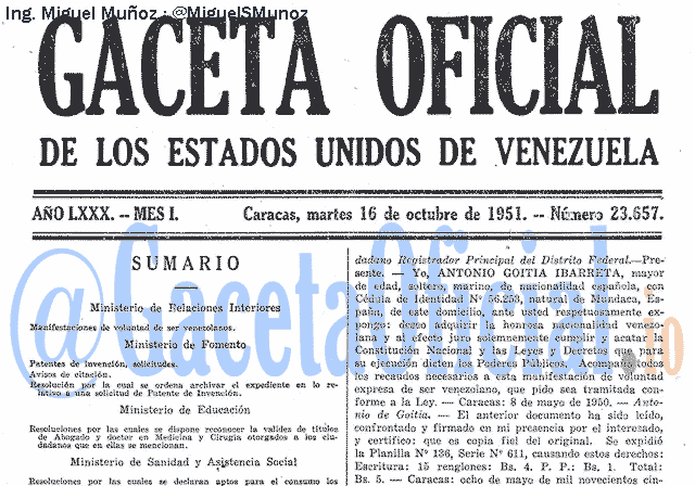 Gaceta Oficial 23657 del 16 Octubre 1951