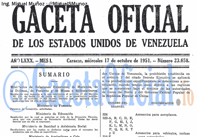 Gaceta Oficial 23658 del 17 Octubre 1951