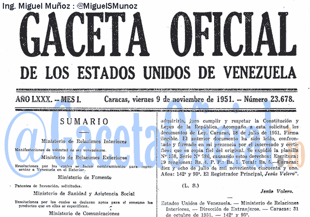 Gaceta Oficial 23678 del 9 Noviembre 1951