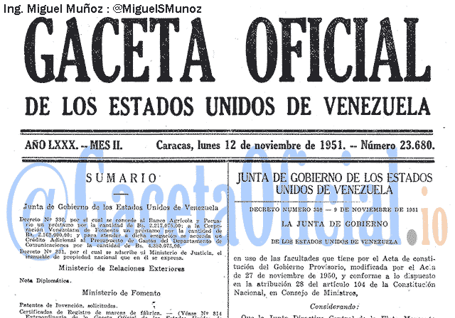 Gaceta Oficial 23680 del 12 Noviembre 1951