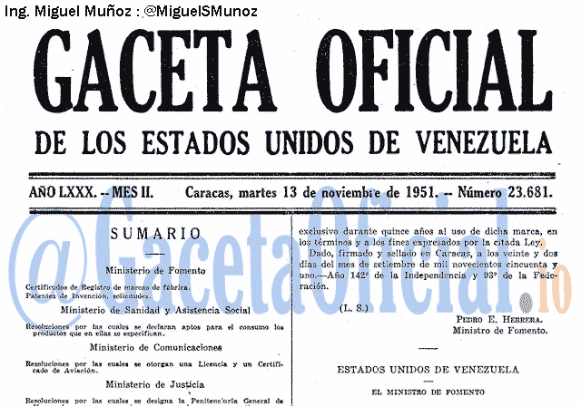 Gaceta Oficial 23681 del 13 Noviembre 1951