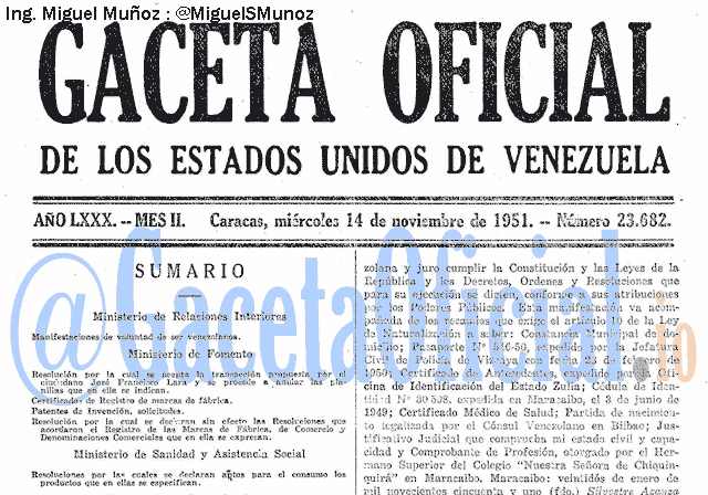 Gaceta Oficial 23682 del 14 Noviembre 1951