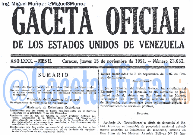 Gaceta Oficial 23683 del 15 Noviembre 1951