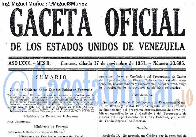 Gaceta Oficial 23685 del 17 Noviembre 1951