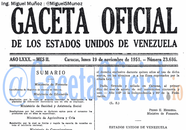 Gaceta Oficial 23686 del 19 Noviembre 1951