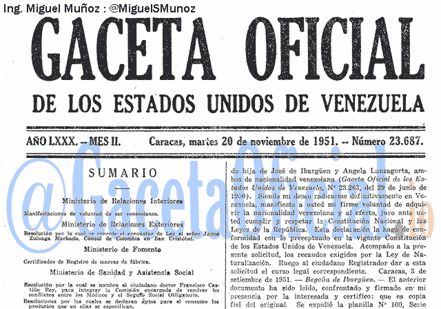 Gaceta Oficial 23687 del 20 Noviembre 1951