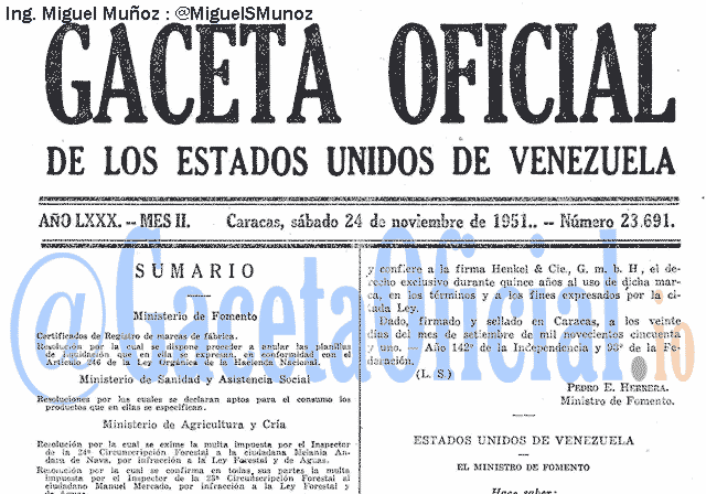 Gaceta Oficial 23691 del 24 Noviembre 1951