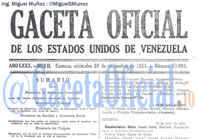 Gaceta Oficial 23694 del 28 Noviembre 1951