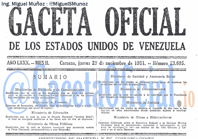 Gaceta Oficial 23695 del 29 Noviembre 1951