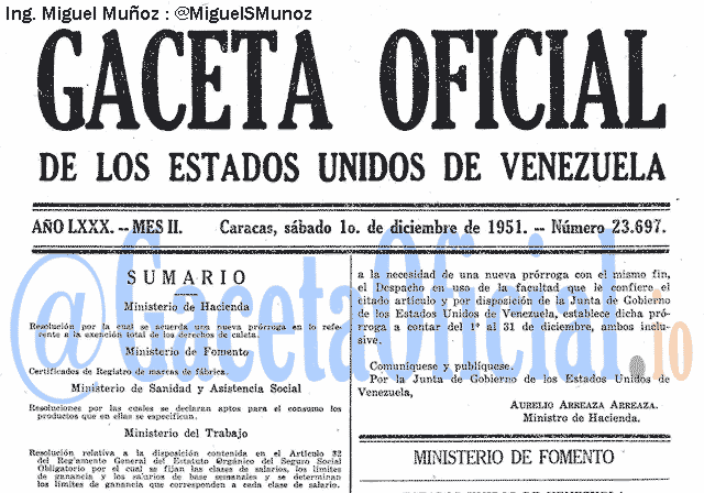 Gaceta Oficial 23697 del 1 Diciembre 1951