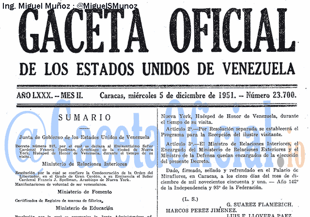 Gaceta Oficial 23700 del 5 Diciembre 1951