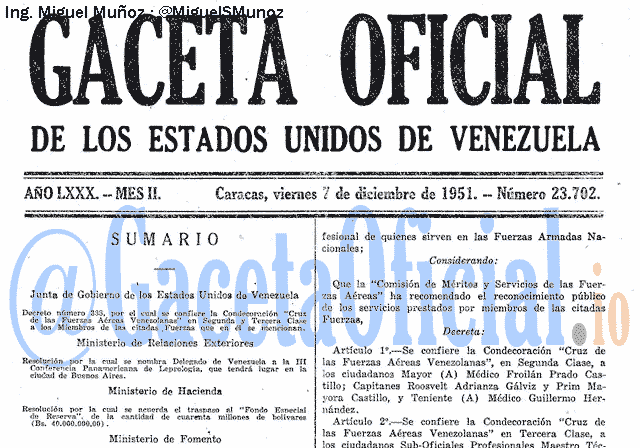 Gaceta Oficial 23702 del 7 Diciembre 1951