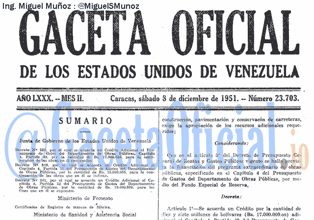Gaceta Oficial 23703 del 8 Diciembre 1951