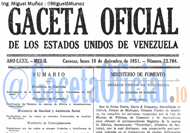 Gaceta Oficial 23704 del 10 Diciembre 1951