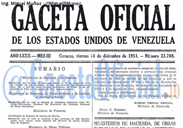 Gaceta Oficial 23708 del 14 Diciembre 1951