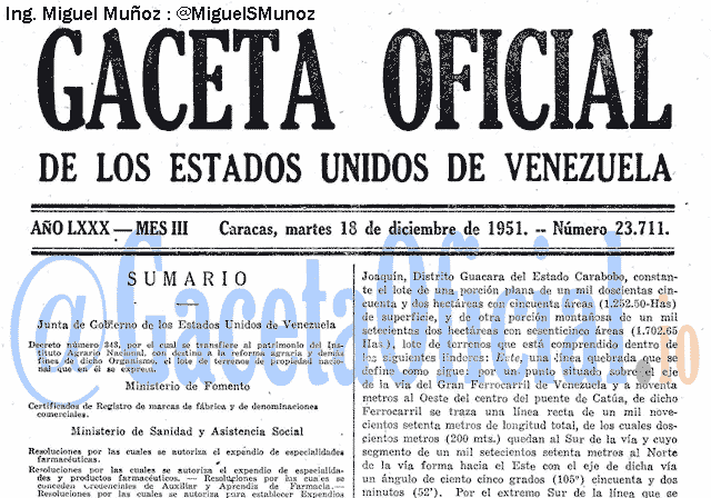 Gaceta Oficial 23711 del 18 Diciembre 1951