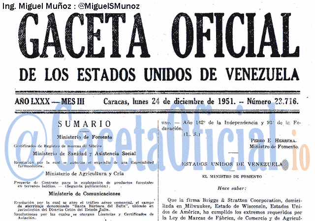 Gaceta Oficial 23716 del 24 Diciembre 1951